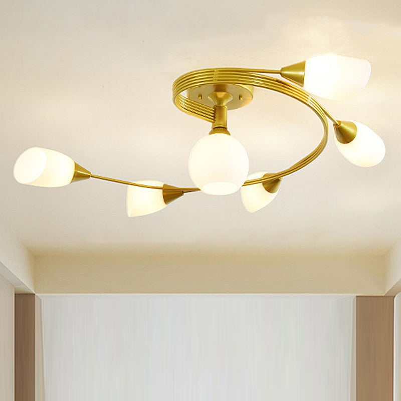 Contemporary Scandinavian Glass Iron Circular Floral Bud 4/6 Lights Semi-Flush Mount Ceiling Light For Bedroom And Living Room