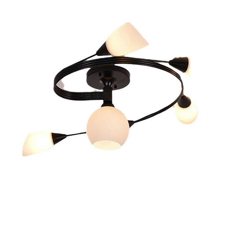 Contemporary Scandinavian Glass Iron Circular Floral Bud 4/6 Lights Semi-Flush Mount Ceiling Light For Bedroom And Living Room