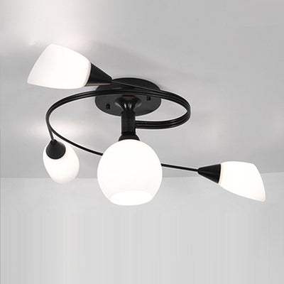 Contemporary Scandinavian Glass Iron Circular Floral Bud 4/6 Lights Semi-Flush Mount Ceiling Light For Bedroom And Living Room
