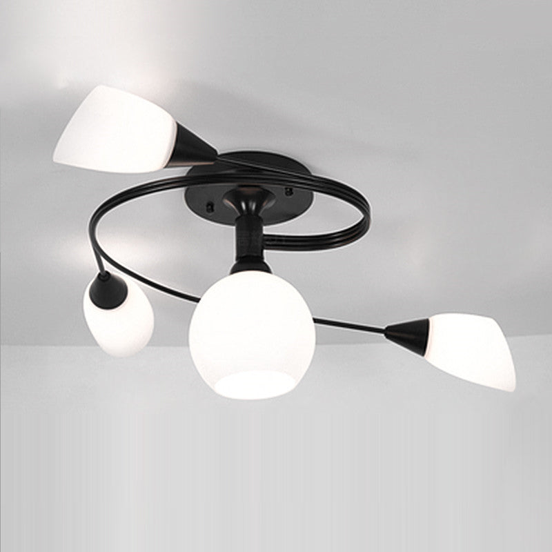 Contemporary Scandinavian Glass Iron Circular Floral Bud 4/6 Lights Semi-Flush Mount Ceiling Light For Bedroom And Living Room
