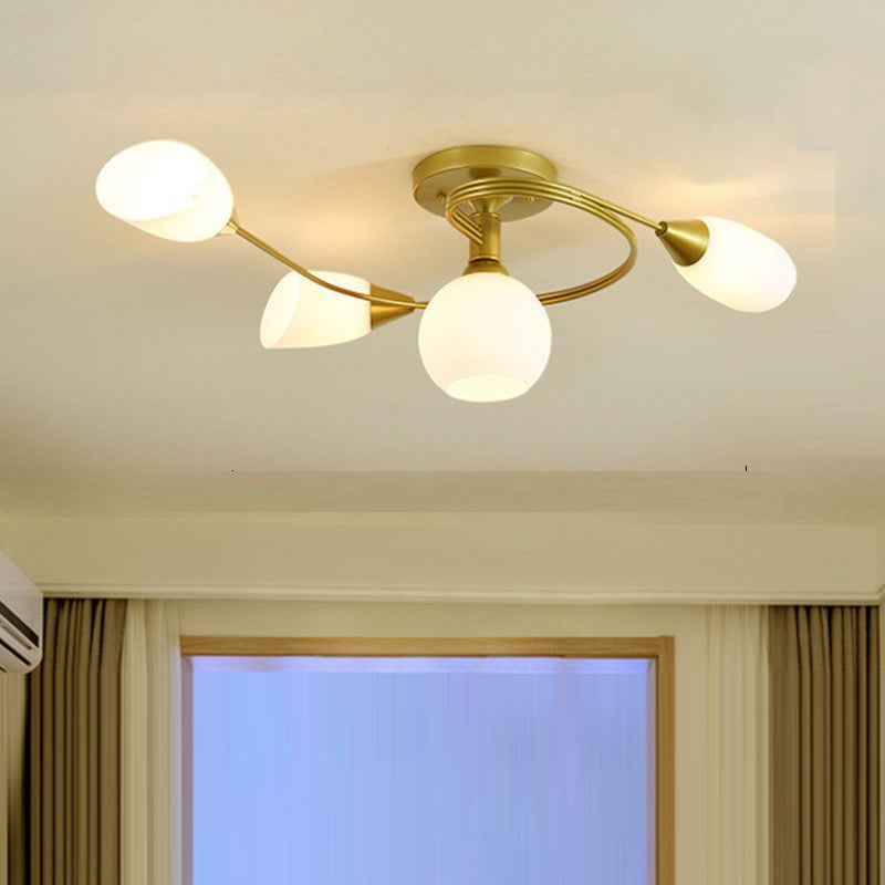 Contemporary Scandinavian Glass Iron Circular Floral Bud 4/6 Lights Semi-Flush Mount Ceiling Light For Bedroom And Living Room