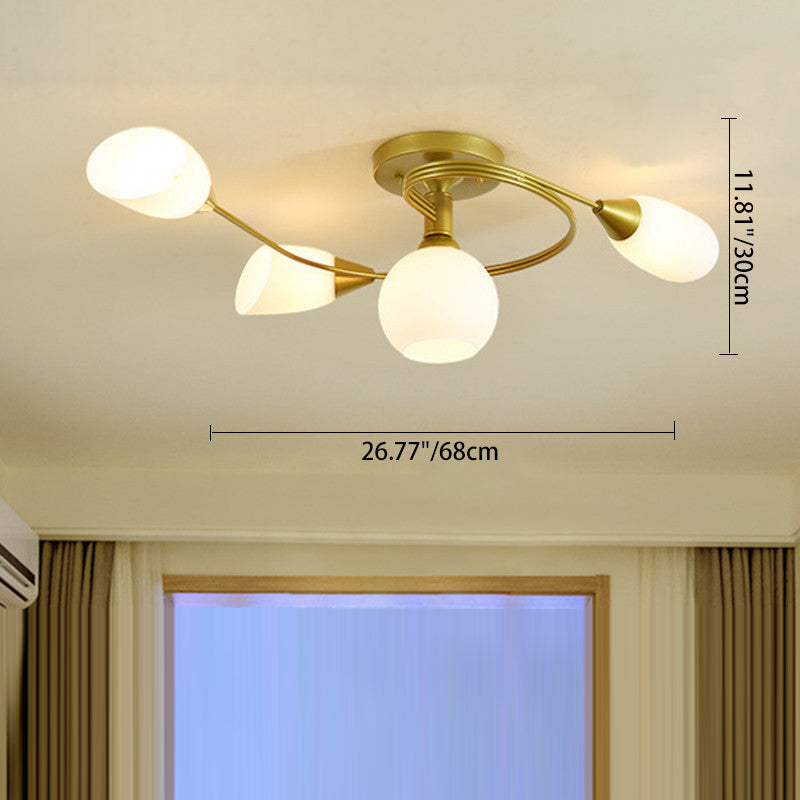 Contemporary Scandinavian Glass Iron Circular Floral Bud 4/6 Lights Semi-Flush Mount Ceiling Light For Bedroom And Living Room