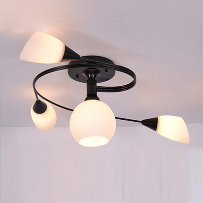 Contemporary Scandinavian Glass Iron Circular Floral Bud 4/6 Lights Semi-Flush Mount Ceiling Light For Bedroom And Living Room