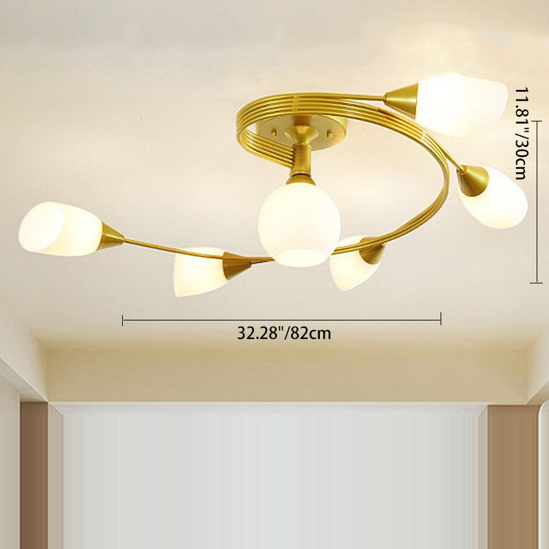 Contemporary Scandinavian Glass Iron Circular Floral Bud 4/6 Lights Semi-Flush Mount Ceiling Light For Bedroom And Living Room
