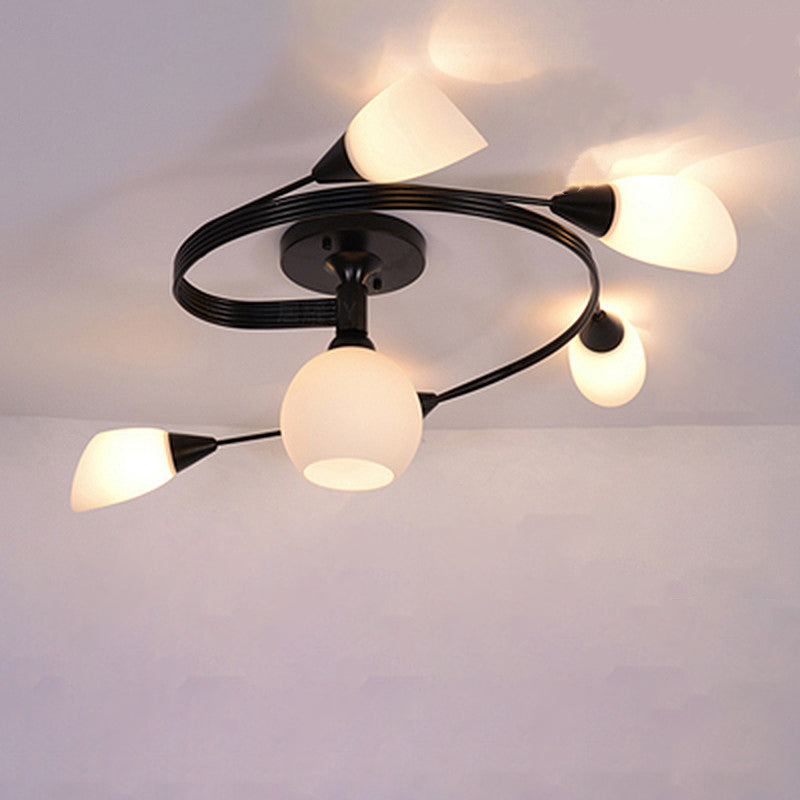 Contemporary Scandinavian Glass Iron Circular Floral Bud 4/6 Lights Semi-Flush Mount Ceiling Light For Bedroom And Living Room