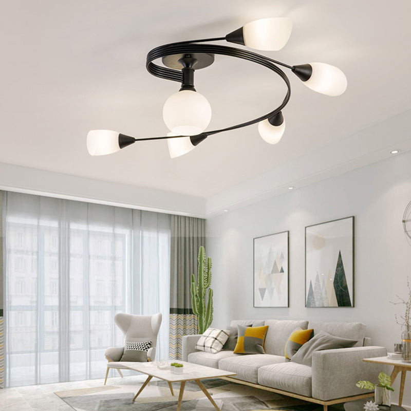 Contemporary Scandinavian Glass Iron Circular Floral Bud 4/6 Lights Semi-Flush Mount Ceiling Light For Bedroom And Living Room