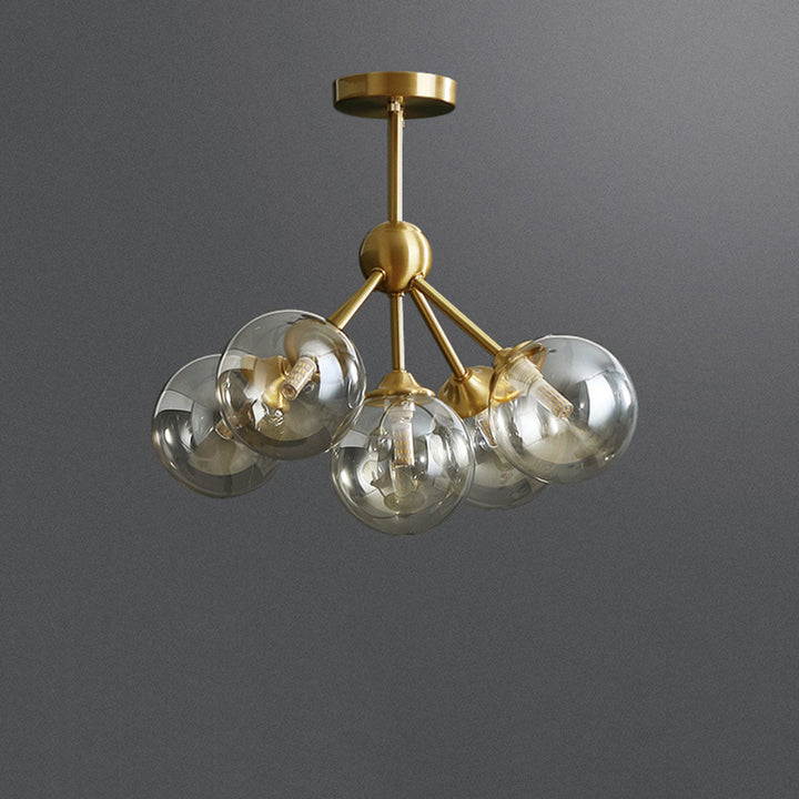 Zeitgenössische skandinavische Messing-Glas-Verzweigungs-Globus 3/5 Lichter Deckenleuchte für Schlafzimmer und Wohnzimmer 
