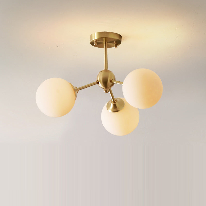 Contemporary Scandinavian Brass Glass Branching Globe 3/5 Lights Semi-Flush Mount Ceiling Light For Bedroom And Living Room