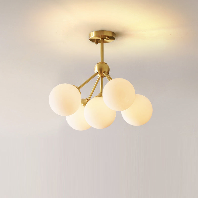 Contemporary Scandinavian Brass Glass Branching Globe 3/5 Lights Semi-Flush Mount Ceiling Light For Bedroom And Living Room