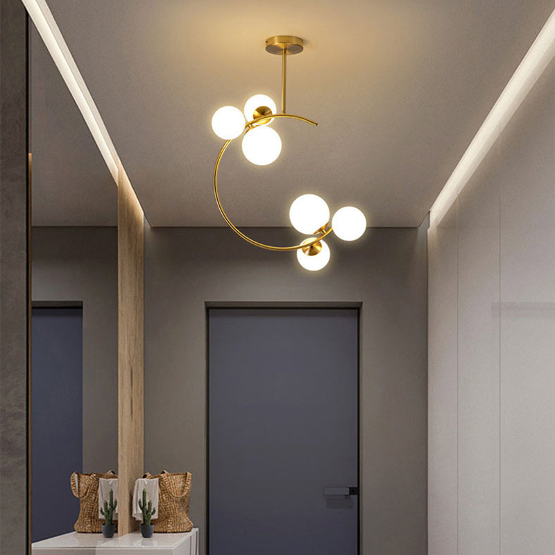 Moderna lámpara de techo semi-empotrada de vidrio escandinavo contemporáneo de aluminio hierro globo curvado con 2/3/6 luces para dormitorio y sala de estar 