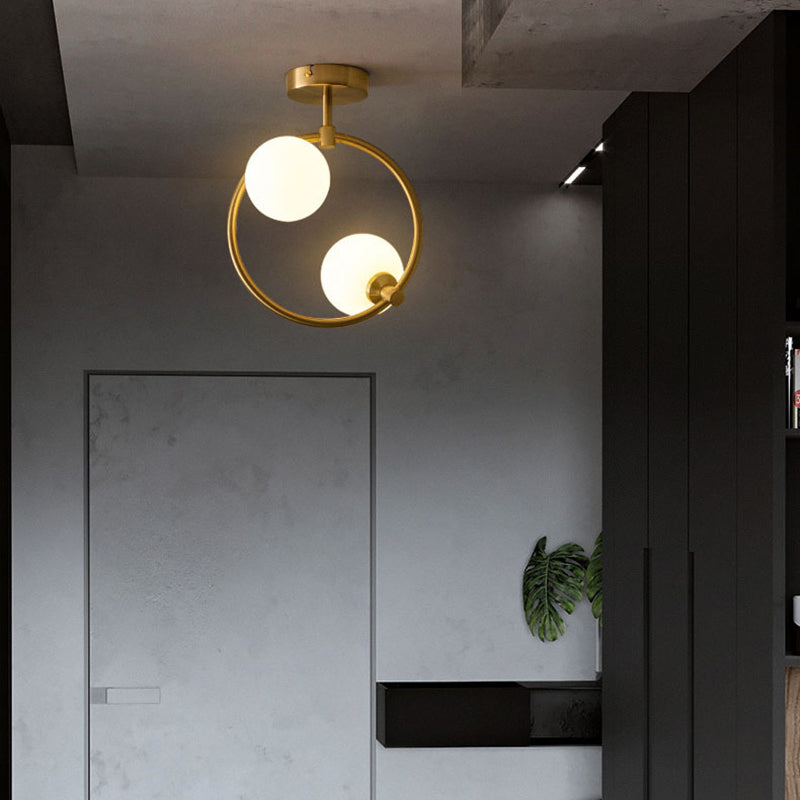 Moderna lámpara de techo semi-empotrada de vidrio escandinavo contemporáneo de aluminio hierro globo curvado con 2/3/6 luces para dormitorio y sala de estar 