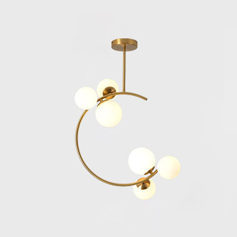 Contemporary Scandinavian Glass Aluminum Iron Curved Globe 2/3/6 Lights Semi-Flush Mount Ceiling Light For Bedroom And Living Room