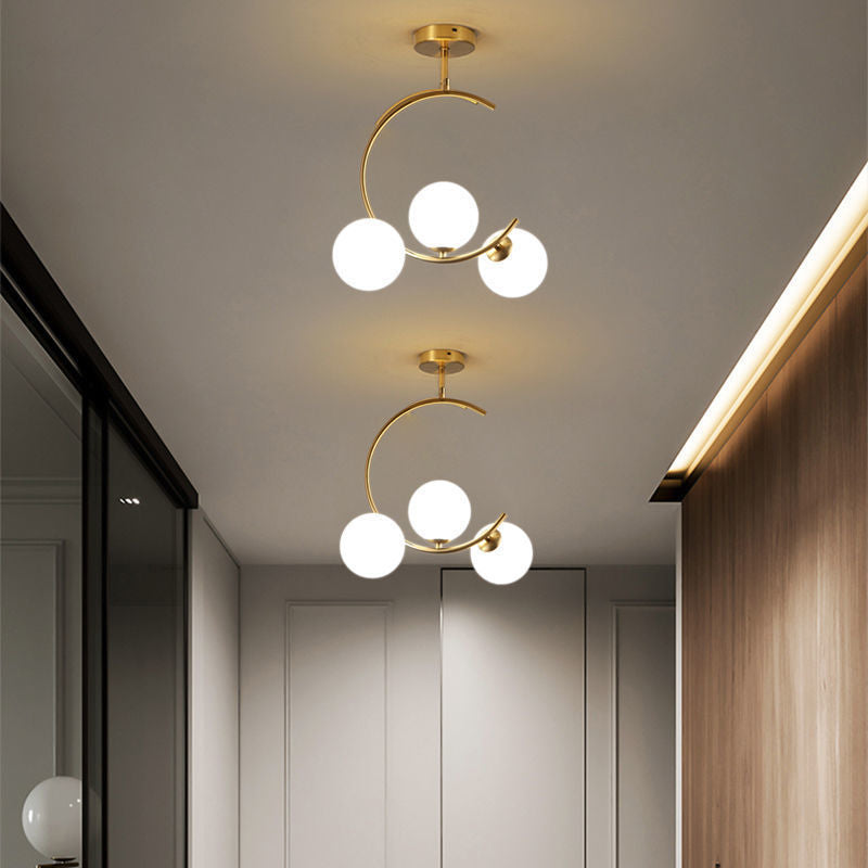 Contemporary Scandinavian Glass Aluminum Iron Curved Globe 2/3/6 Lights Semi-Flush Mount Ceiling Light For Bedroom And Living Room