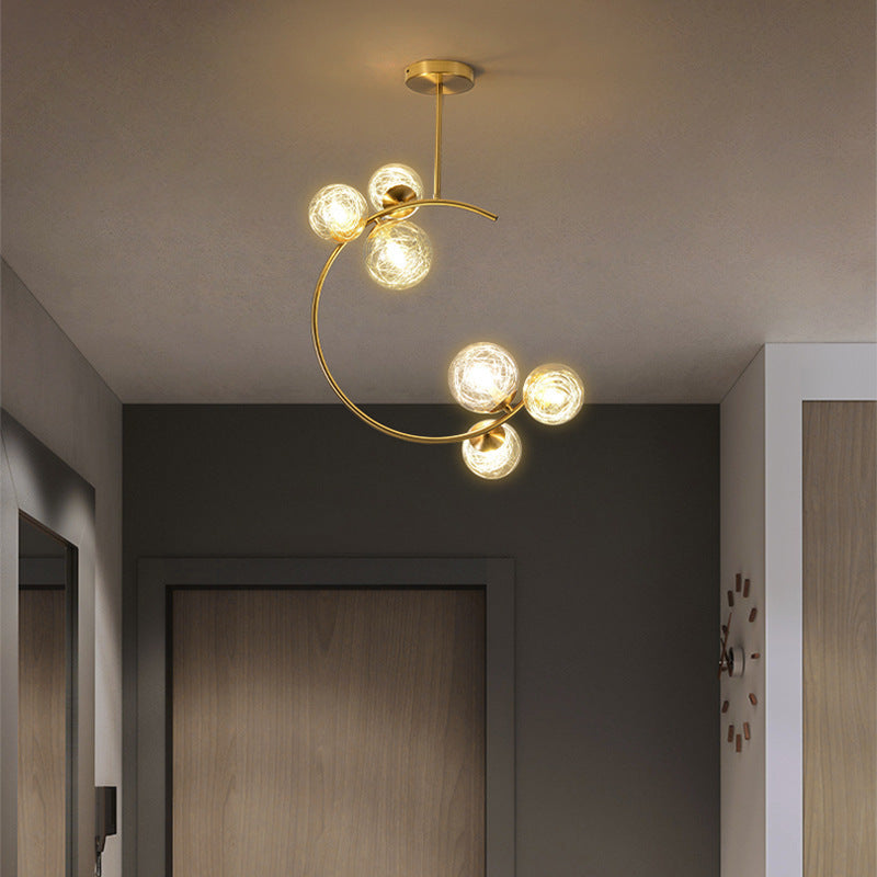 Contemporary Scandinavian Glass Aluminum Iron Curved Globe 2/3/6 Lights Semi-Flush Mount Ceiling Light For Bedroom And Living Room