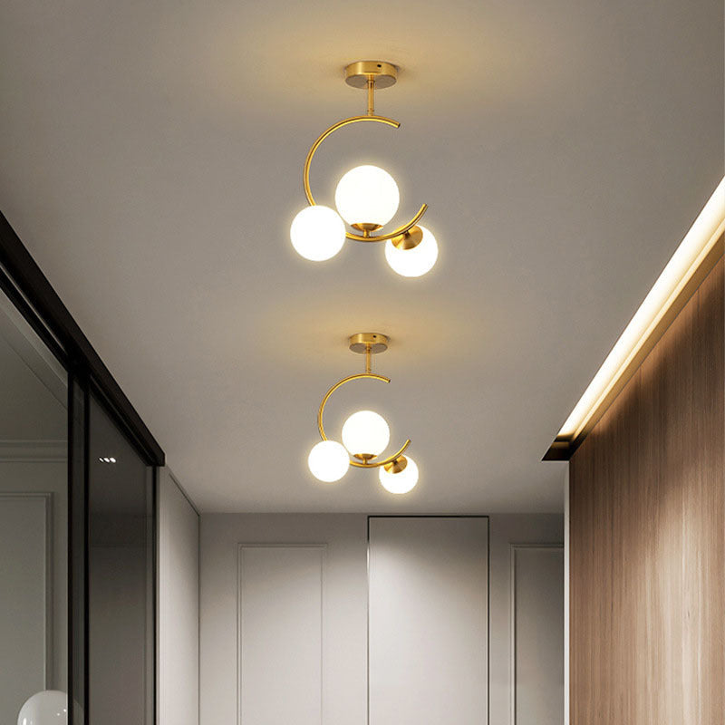 Contemporary Scandinavian Glass Aluminum Iron Curved Globe 2/3/6 Lights Semi-Flush Mount Ceiling Light For Bedroom And Living Room