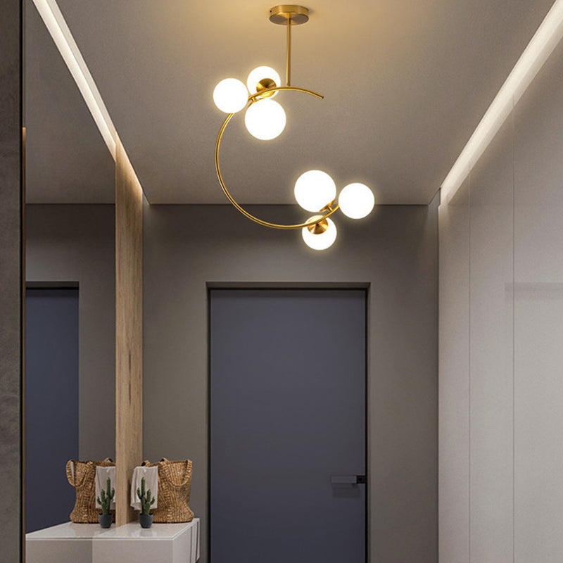Moderna lámpara de techo semi-empotrada de vidrio escandinavo contemporáneo de aluminio hierro globo curvado con 2/3/6 luces para dormitorio y sala de estar 