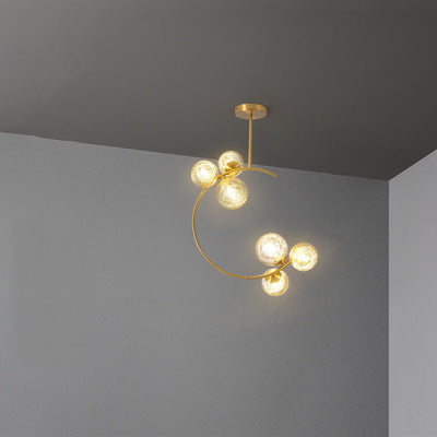 Contemporary Scandinavian Glass Aluminum Iron Curved Globe 2/3/6 Lights Semi-Flush Mount Ceiling Light For Bedroom And Living Room