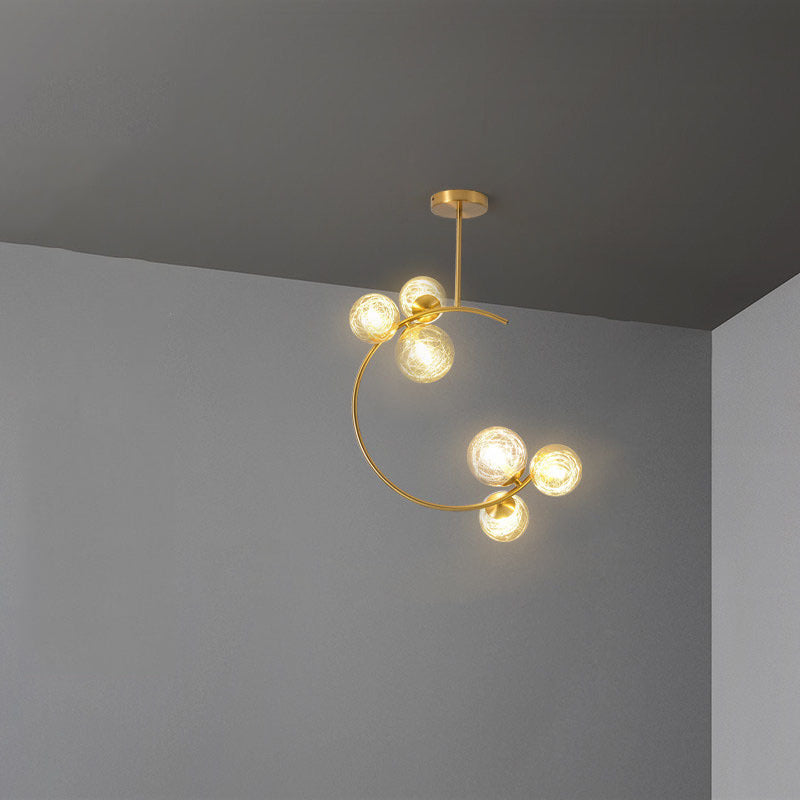 Contemporary Scandinavian Glass Aluminum Iron Curved Globe 2/3/6 Lights Semi-Flush Mount Ceiling Light For Bedroom And Living Room