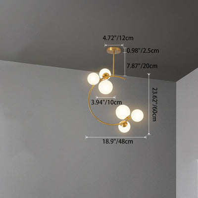 Contemporary Scandinavian Glass Aluminum Iron Curved Globe 2/3/6 Lights Semi-Flush Mount Ceiling Light For Bedroom And Living Room