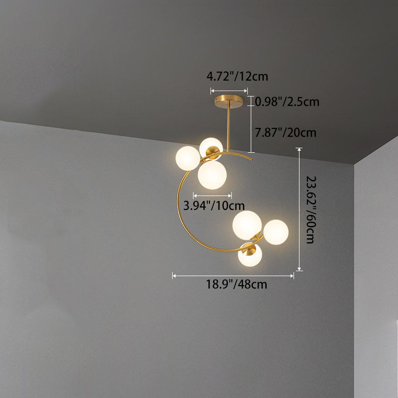 Contemporary Scandinavian Glass Aluminum Iron Curved Globe 2/3/6 Lights Semi-Flush Mount Ceiling Light For Bedroom And Living Room