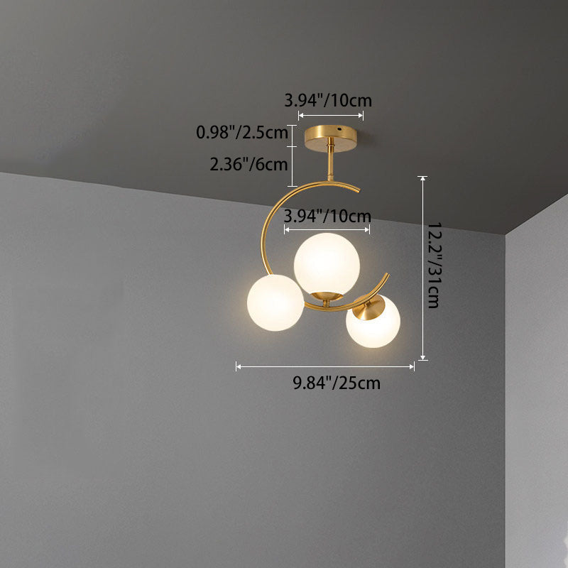 Contemporary Scandinavian Glass Aluminum Iron Curved Globe 2/3/6 Lights Semi-Flush Mount Ceiling Light For Bedroom And Living Room