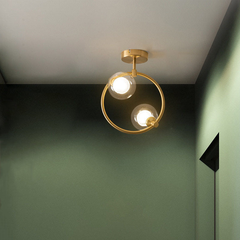Contemporary Scandinavian Glass Aluminum Iron Curved Globe 2/3/6 Lights Semi-Flush Mount Ceiling Light For Bedroom And Living Room
