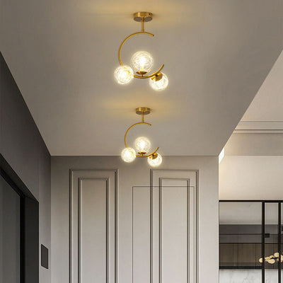 Contemporary Scandinavian Glass Aluminum Iron Curved Globe 2/3/6 Lights Semi-Flush Mount Ceiling Light For Bedroom And Living Room