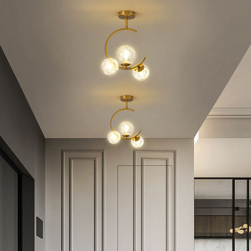 Contemporary Scandinavian Glass Aluminum Iron Curved Globe 2/3/6 Lights Semi-Flush Mount Ceiling Light For Bedroom And Living Room