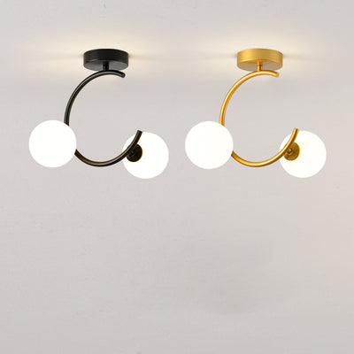 Contemporary Creative Glass Iron Curved Globe 2-Light Semi-Flush Mount Ceiling Light For Bedroom And Living Room