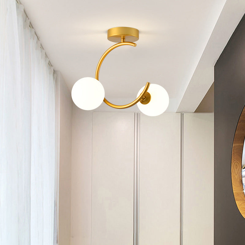 Contemporary Creative Glass Iron Curved Globe 2-Light Semi-Flush Mount Ceiling Light For Bedroom And Living Room