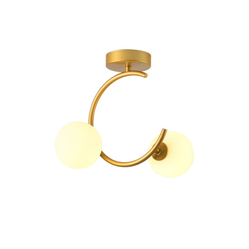 Contemporary Creative Glass Iron Curved Globe 2-Light Semi-Flush Mount Ceiling Light For Bedroom And Living Room