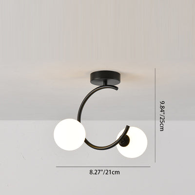 Contemporary Creative Glass Iron Curved Globe 2-Light Semi-Flush Mount Ceiling Light For Bedroom And Living Room