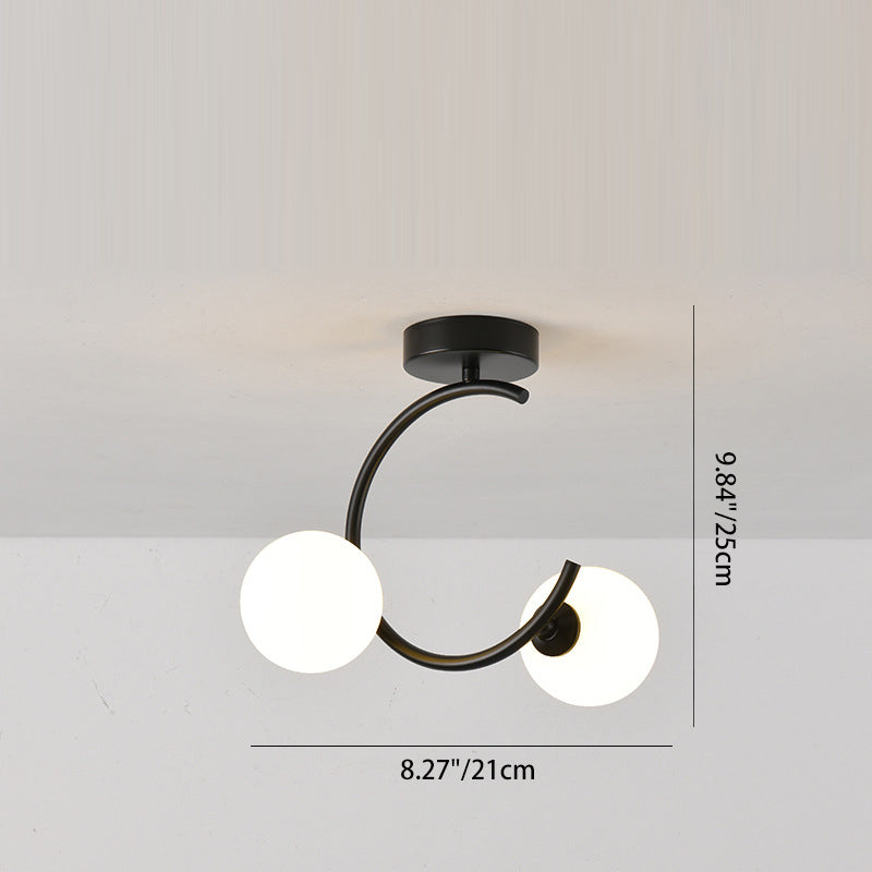 Contemporary Creative Glass Iron Curved Globe 2-Light Semi-Flush Mount Ceiling Light For Bedroom And Living Room