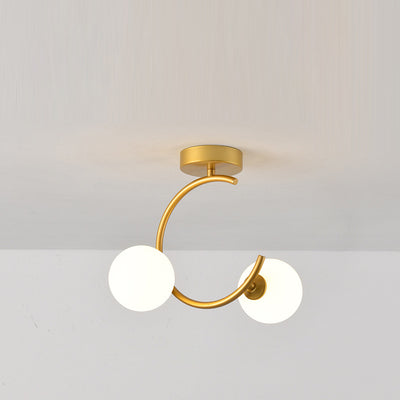 Contemporary Creative Glass Iron Curved Globe 2-Light Semi-Flush Mount Ceiling Light For Bedroom And Living Room