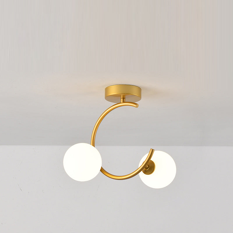 Contemporary Creative Glass Iron Curved Globe 2-Light Semi-Flush Mount Ceiling Light For Bedroom And Living Room