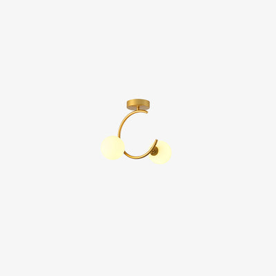 Contemporary Creative Glass Iron Curved Globe 2-Light Semi-Flush Mount Ceiling Light For Bedroom And Living Room