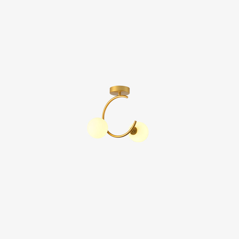 Contemporary Creative Glass Iron Curved Globe 2-Light Semi-Flush Mount Ceiling Light For Bedroom And Living Room