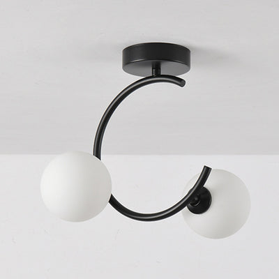 Contemporary Creative Glass Iron Curved Globe 2-Light Semi-Flush Mount Ceiling Light For Bedroom And Living Room