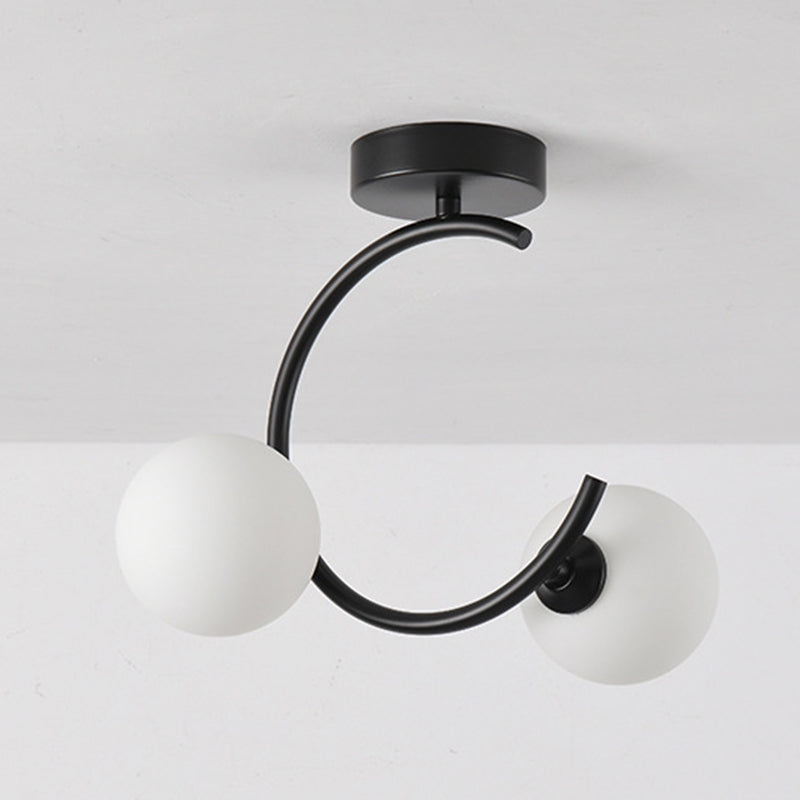 Contemporary Creative Glass Iron Curved Globe 2-Light Semi-Flush Mount Ceiling Light For Bedroom And Living Room