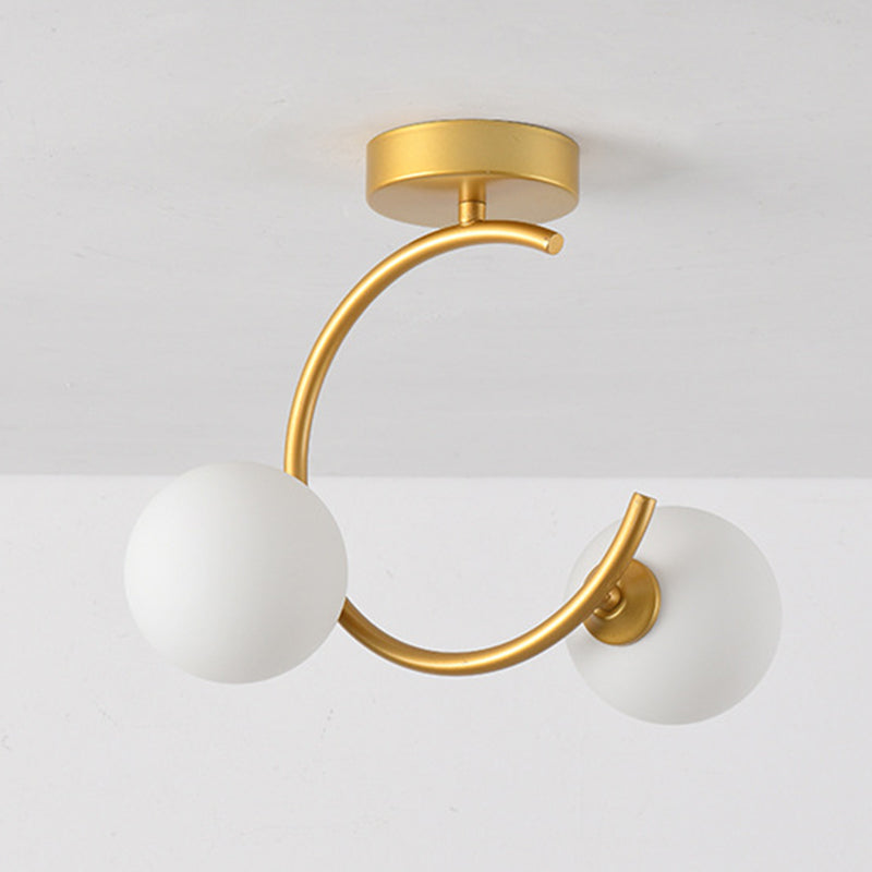 Contemporary Creative Glass Iron Curved Globe 2-Light Semi-Flush Mount Ceiling Light For Bedroom And Living Room