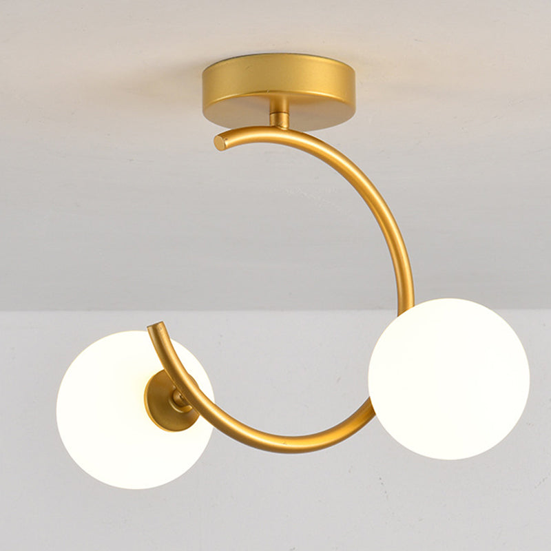 Contemporary Creative Glass Iron Curved Globe 2-Light Semi-Flush Mount Ceiling Light For Bedroom And Living Room
