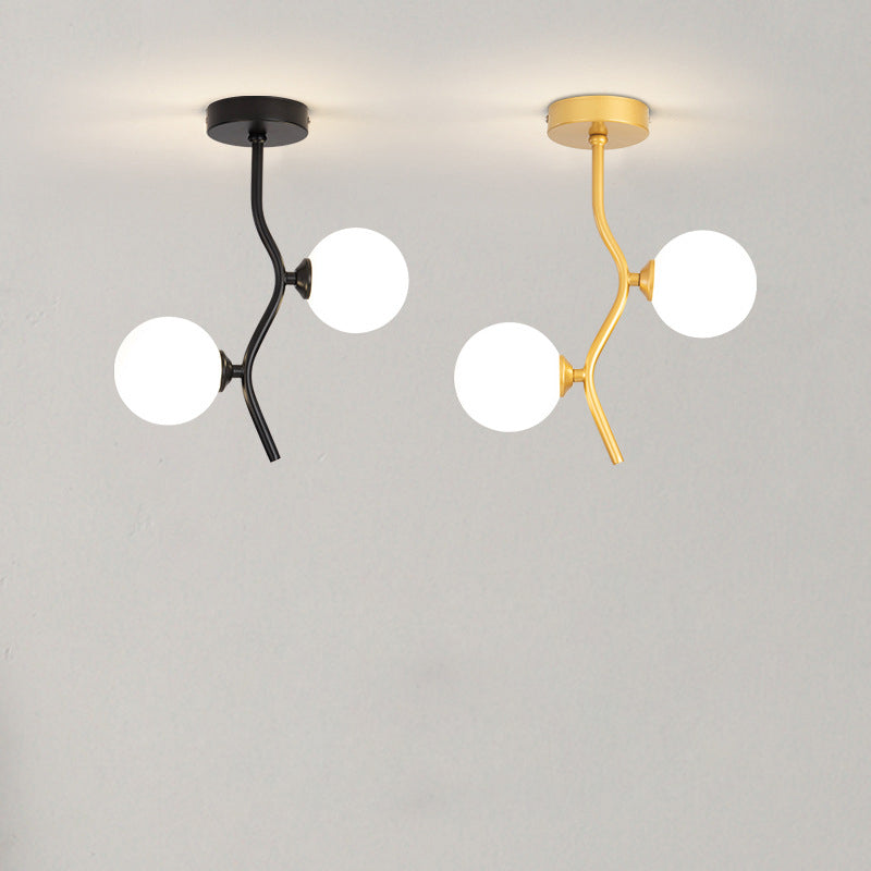 Contemporary Creative Glass Iron Wavy Globe 2-Light Semi-Flush Mount Ceiling Light For Bedroom And Living Room