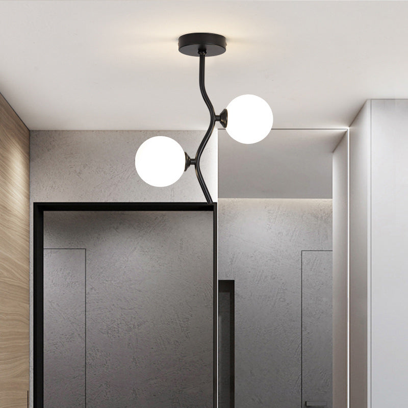Contemporary Creative Glass Iron Wavy Globe 2-Light Semi-Flush Mount Ceiling Light For Bedroom And Living Room