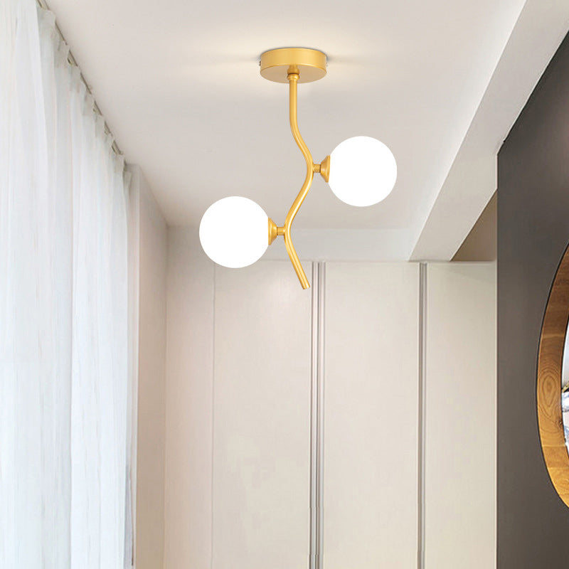 Contemporary Creative Glass Iron Wavy Globe 2-Light Semi-Flush Mount Ceiling Light For Bedroom And Living Room
