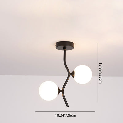 Contemporary Creative Glass Iron Wavy Globe 2-Light Semi-Flush Mount Ceiling Light For Bedroom And Living Room