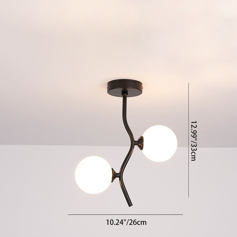 Contemporary Creative Glass Iron Wavy Globe 2-Light Semi-Flush Mount Ceiling Light For Bedroom And Living Room