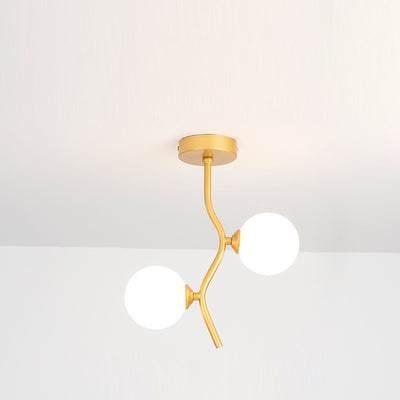 Contemporary Creative Glass Iron Wavy Globe 2-Light Semi-Flush Mount Ceiling Light For Bedroom And Living Room
