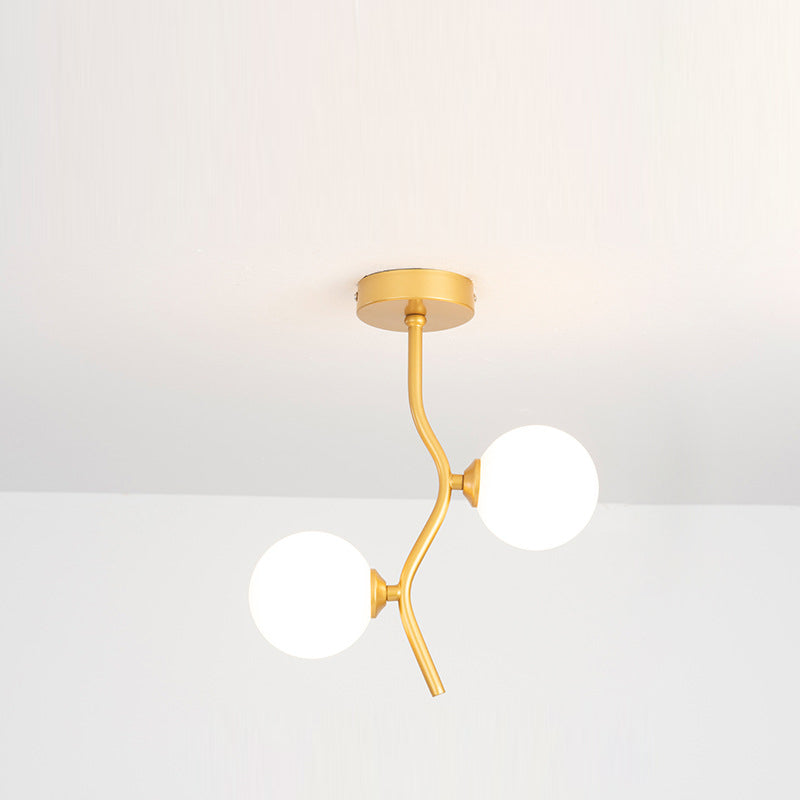 Contemporary Creative Glass Iron Wavy Globe 2-Light Semi-Flush Mount Ceiling Light For Bedroom And Living Room