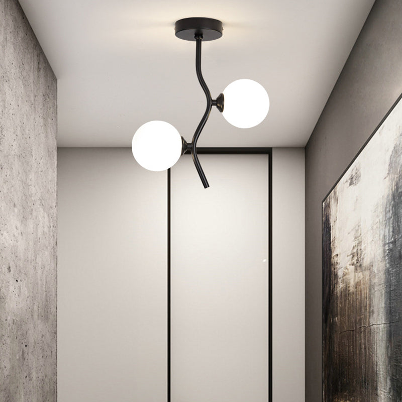 Contemporary Creative Glass Iron Wavy Globe 2-Light Semi-Flush Mount Ceiling Light For Bedroom And Living Room