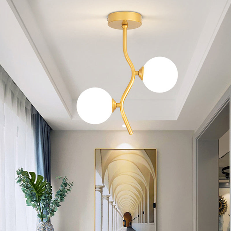 Contemporary Creative Glass Iron Wavy Globe 2-Light Semi-Flush Mount Ceiling Light For Bedroom And Living Room